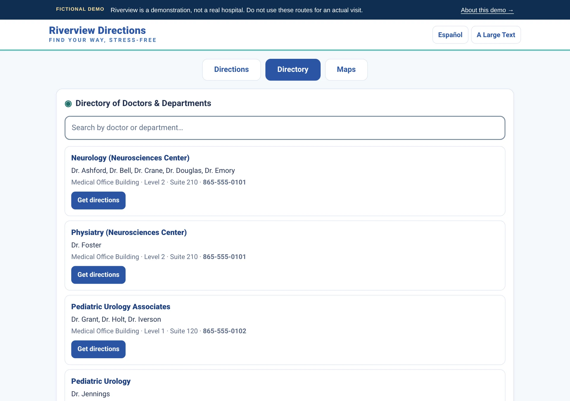 Riverview fictional doctor and department directory