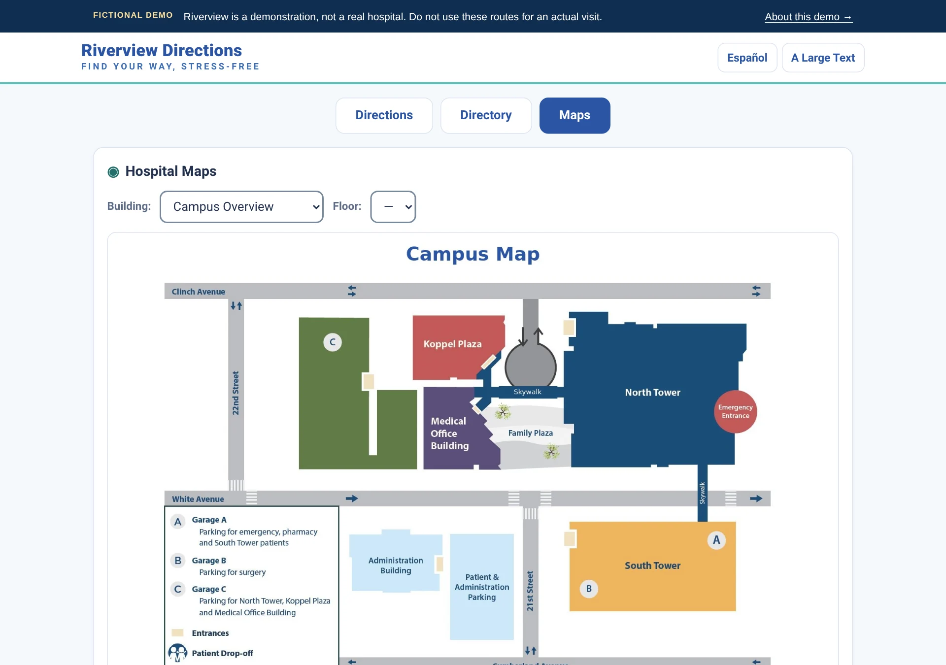 Riverview app displaying its campus map